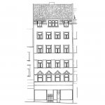Návrh úpravy fasády domu čp. 806/II z roku 1925 arch. Jana Raita. Podle plánu uloženém v archivu stavebního odboru MČ Praha 1 překreslil M. Čapek.